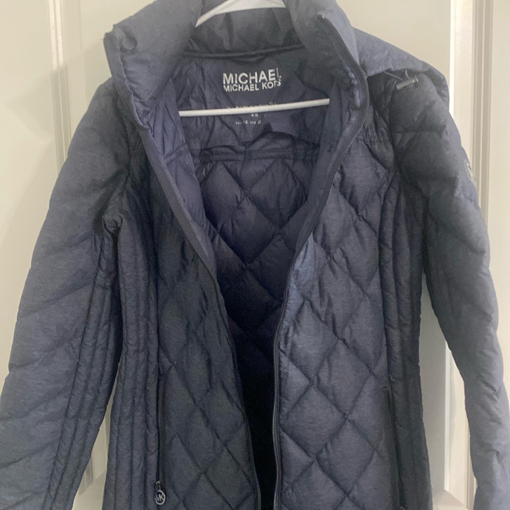 Michael kors blue jacket size x-small long coat with pockets like new